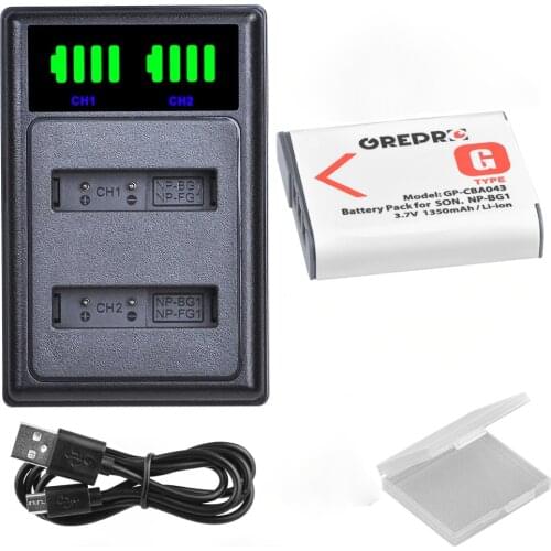 1350mAh Battery with Charger for Sony NP-FG1 NP-BG1 for Sony Cyber-Shot DSC W220 H55 HX9V HX20V HX5V H20 W300 H50 HX400 W55