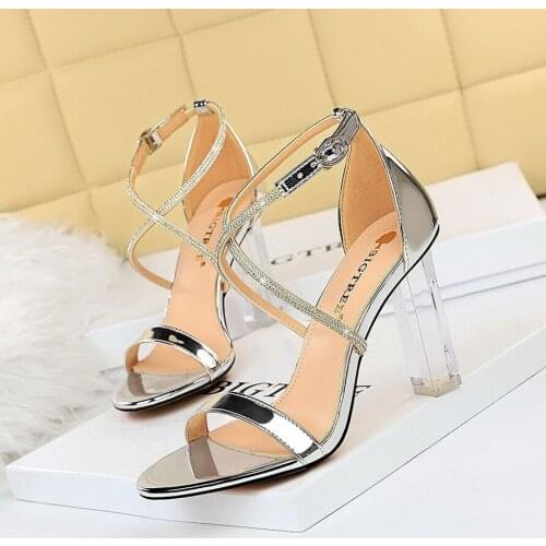 BIGTREE Summer Sandals Crystal Ankle Strip Women Heels Sexy Party Shoes Clear High Heels Women Shoes Open Toe Famale Sandal