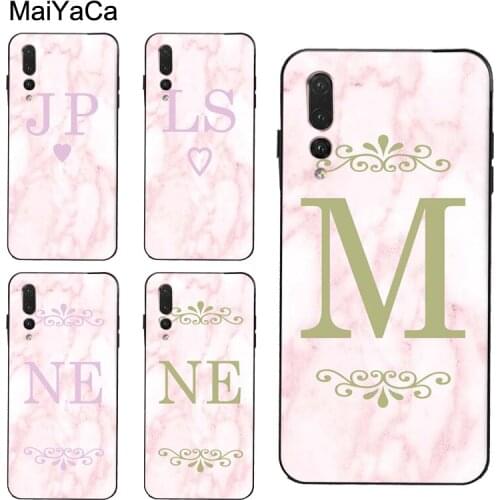 Personalised Initials Pink Heart Marble Case for Huawei P30 Pro P20 P40 Mate 20 Lite P Smart 2019 Nova 5T Honor 8A 8X 9X 10i 20