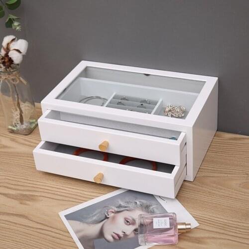 Wooden Jewelry Box Storage Boxes Female Jewelry Desk Organizer Storage Case Makeup Gaine Drawer Organizers Wedding Gift