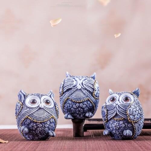 3pcs/set Nordic Owl Figurine Art Sculpture Ornament Statue Bedroom Artwork