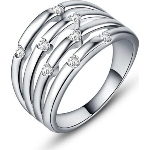 Hainon Fashion AAA Cubic Zirconia Ring Wide Cross Ring For Women Jewelry Multilayer Wedding Engagement Silver Color Crystal Ring