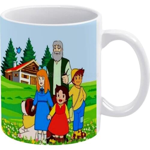 Heidi And Her Relatives in Front of The Chalet. White Mug Coffee Mugs Girl Gift Tea Milk Cup Mugs Heidi Grandfather Chalet on Th