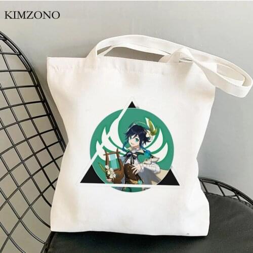 Genshin Impact shopping bag shopper bolso canvas shopping bag string foldable sacola sac tissu