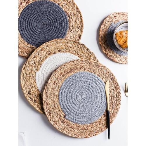 Round Placemat Table Mat Coffee Cup Mat Mix Cotton Linen Braid Coasters Holder Pad Hand Protector for Dining Table Decoration