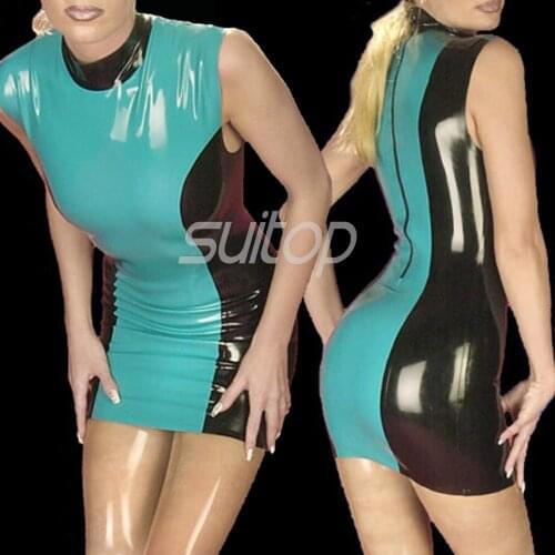 Latex mermaid sheath Dress sexy club dresses Blue and black color casual Rubber suit