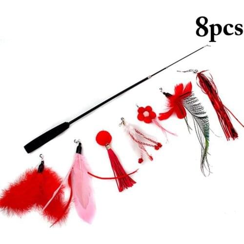 Legendog 7Pcs/Set Cat Teaser Toys Replacement Fake Feather Decor Kitten Wand Refill With Extendable Pole Pet Supplies Cat Favors
