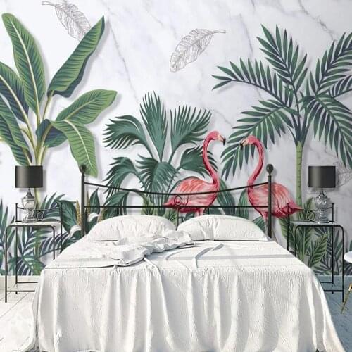 Milofi custom mural wallpaper 3D hand drawn tropical plants leaves flamingo background wall decoration mural wallpaper