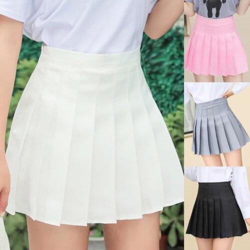 Women Girls High Waisted Pleated Skater A-Line Mini Skirt with Lining Shorts Solid Color School Uniform Streetwear