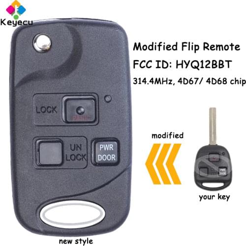 KEYECU Modified Flip Remote Car Key With 3 Buttons 4D67/ 4D68 Chip 314.4MHz - FOB for Lexus RX330 RX350 RX400h RX450h, HYQ12BBT