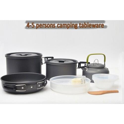 4-5 persons camping tableware outdoor cooking set camping cookware travel tableware pots pan coffee kettle picnic set