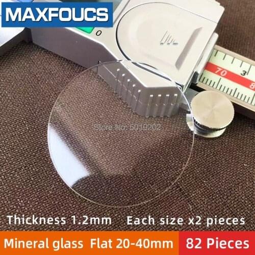 Table glass mineral glass Flat thickness 1.2 mm diameter 20 mm ~ 40mm Crystal Transparent , Each size x 2 , A total of 82 pi