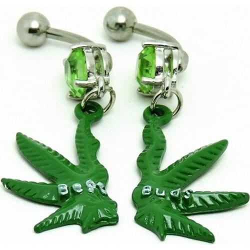 Fresh Brand 2pcs/lot Silver Color Style Green Maple Leaf Percing Nombril Sexy Navel Piercing Nombril Lovers Beautiful Gift