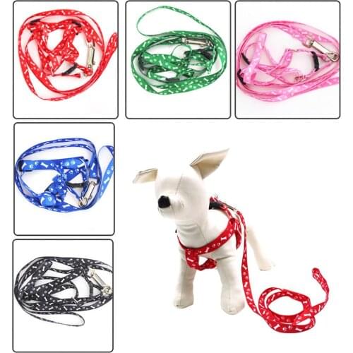 Adjustable Dog Cats Harness Collar Leash Fashion Bones Paws Print Safety Traction Rope Collars, Harnesses & Leads