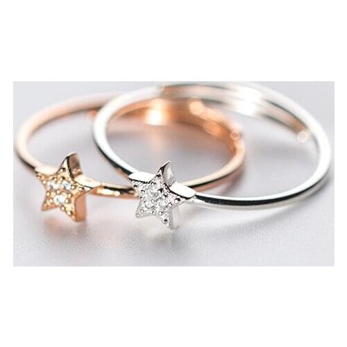 2019 Silver Rose Gold Adjustable Star Rings for Women Girl 925 Sterling Silver Rings With Rhinestone Wedding Bands Women Jewelry