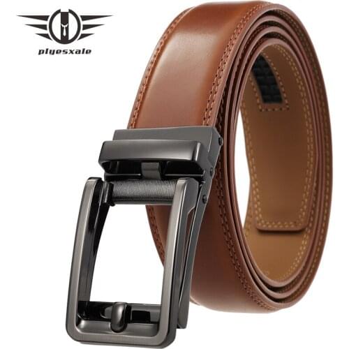 New Arrival Cow Genuine Leather Men Belt Alloy Automatic Ratchet Buckle Belts For Men Durable Dress Belt Black Dark Brown B303