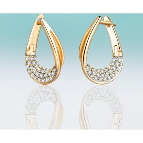 Luxury Fashion Micro Inlay Cubic Zirconia Rose Gold Stud Earrings for Women Jewelry Water Droplets High Quality Classic Gifts