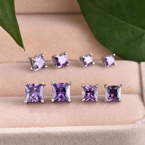 Minimalist Female Natural Amethyst Stone Earrings 925 Sterling Silver Stud Earrings For Women Dainty 4/5/6/7mm Wedding Earrings
