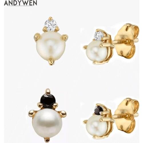 ANDYWEN 925 Sterling Silver Mini Pearl Stud Earring Women DIY Jewelry Clear CZ Crystal Earrings Wedding Statements Best Gift