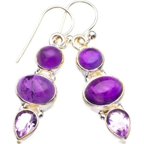 Natural Amethyst Handmade 925 Sterling Silver Earrings 1.5" D3632