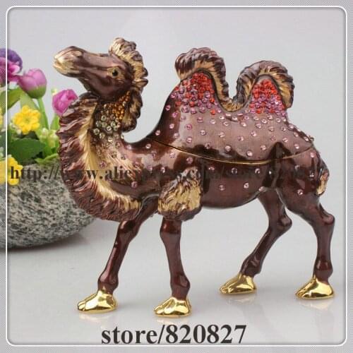 Large Camel (Two Hump) Jeweled Trinket Box with Czech Crystal Trinket Box Camel Enamel Figurine Metal Big Camel Display
