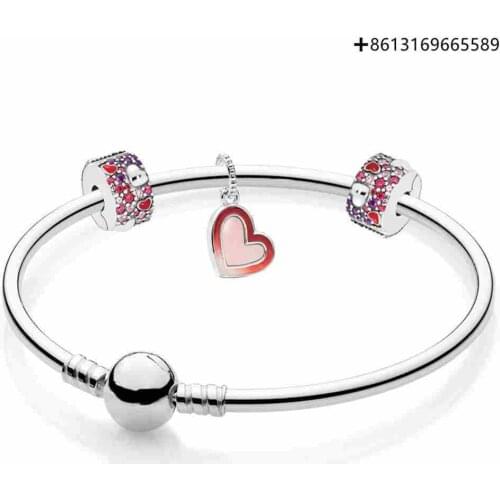 SIEMTO 100% 925 Sterling Silver B801094 Shape of My Heart Bangle Gift Set2019 Valentines Day Gift