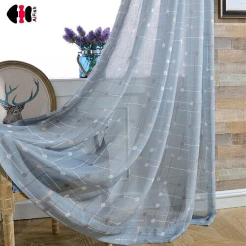 Blue Plaid Tulle Curtain For Living Room Countryside Pastoral Bay Kitchen Window Treatment Drapes wp041C