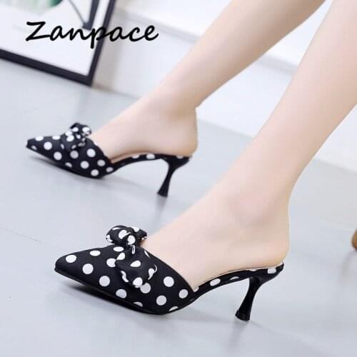 ZANPACE Summer Butterfly-knot Slides Women Fashion Home Outside High Heel Women Shoes Sexy Indoor Plus Size 35-40 Sandals