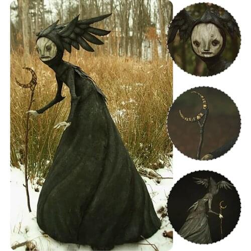 Fairy Witch with Crutch Figurine Outdoor Statue Garden Sculpture for Patio Lawn Yard Porch Halloween Decoration