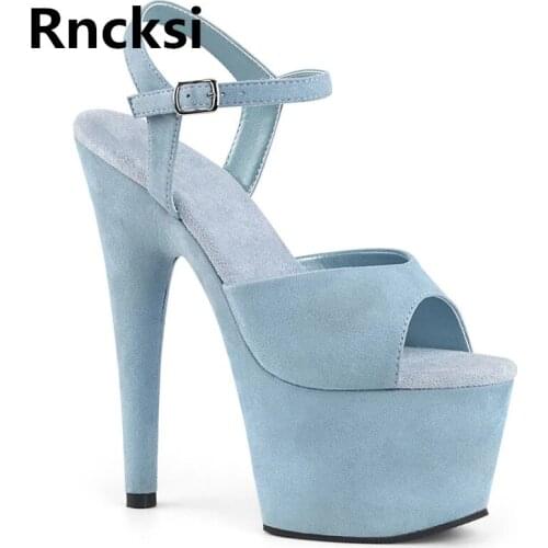 Rncksi Ankle Straps Women 15cm Pole Dance Shoes Night Club Party Sandals 15cm High Heels Platform Dance Shoes