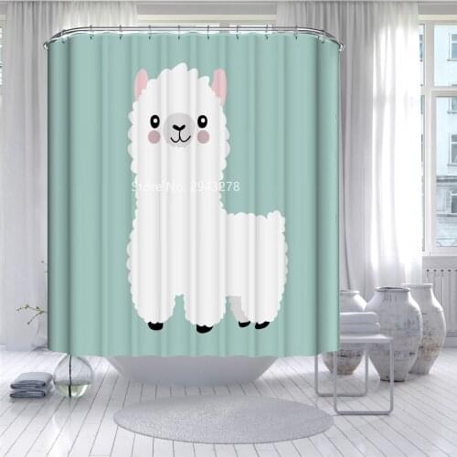Cartoon Alpaca Color Elephant Pattern Waterproof and Mildewproof with Hook Washable Animal Shower Curtain Bathroom Decoration