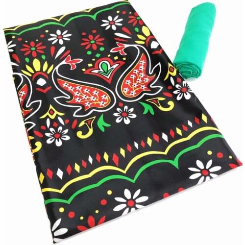 SJ High Quality Digital Satin Chiffon Organza Silk Ribbon Fabric 4 Yards + 2 Yards French Mesh Tulle Print Ankara Textile 1-18