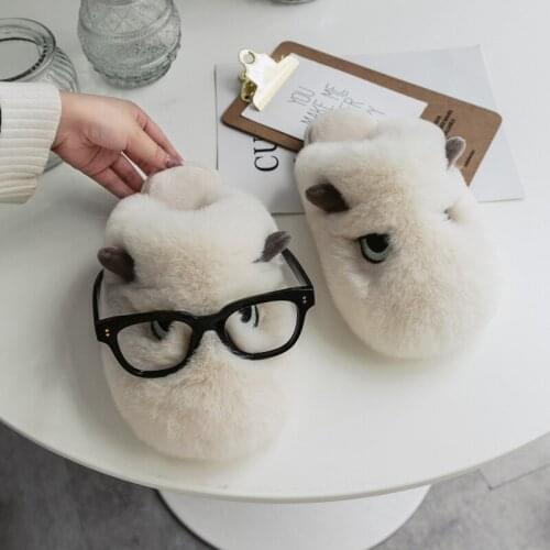 2020 Winter Women House Slippers Faux Fur Fashion Warm Shoes Woman Slip on Flats Female Slides Cottoon Cozy Home Furry Slippers