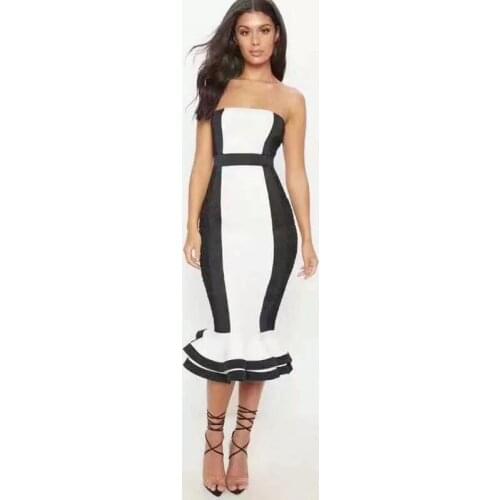 New womans Sexy Strapless dress Black and white color matching Mermaid celebrity cocktail party bandag dress