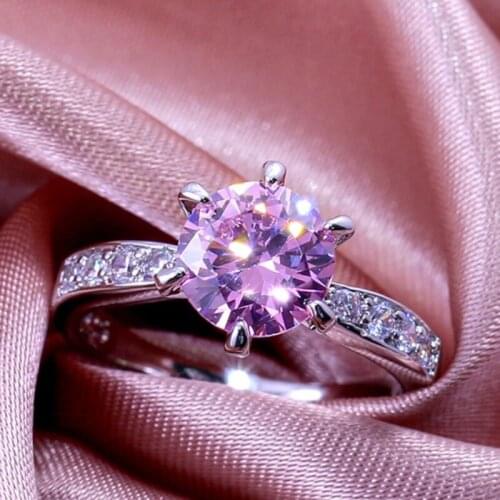 CAOSHI Classic Style Pink Round Cut Cubic Zirconia Ring High Quality Prong Setting Wedding Jewelry for Women Drop Shipping Bulk