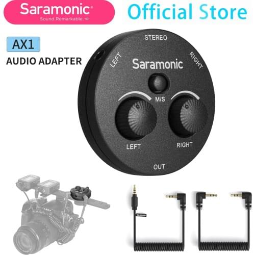 Saramonic AX1 Audio Adapter 2-channel microphone battery-free for DSLR Mirrorless Video Cameras Smartphones Recorders