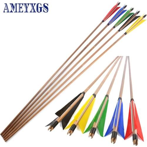 10pcs 33inch Archery Bamboo Arrows Diameter 8mm with 5"Turkey Feather For Recurve Traditional Bow Hunting Shooting Accessories