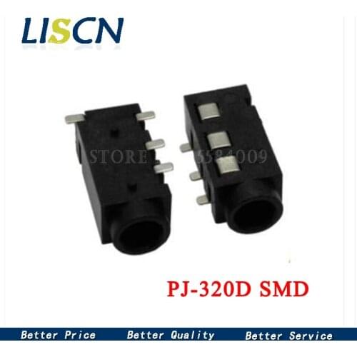 10PCS PJ320D 3.5MM Headphone Jack Socket Female Connector for Audio Video 3+1 4Pin SMD DIP Audio Jack