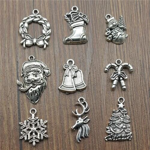 10pcs Santa Claus Charm Pendants Jewelry Accessories Christmas Charms For Jewelry Making Antique Silver Color