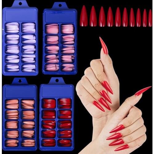 100Pcs Candy Color False Nail Tips Full Cover Long Stiletto Acrylic Ballerina Fake Nails Tip DIY Beauty Manicure Extension Tools