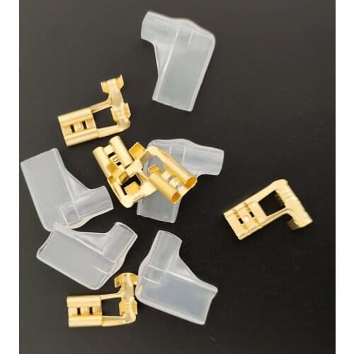 20Sets/40pcs Gold Plating 6.3 The Plug Spring Insulated Terminal Cold Terminal Flag L Shape Plug Spring Terminals Copper