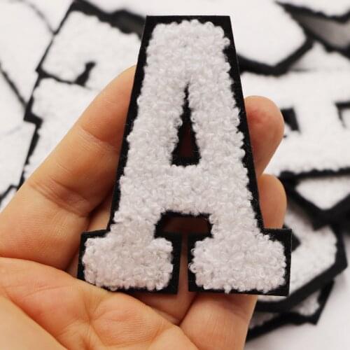 26A-Z Letter White Towel English Alphabet Patch 3D Embroidered Stickers Embroidery Patch For Clothing Logo Name Diy Applique