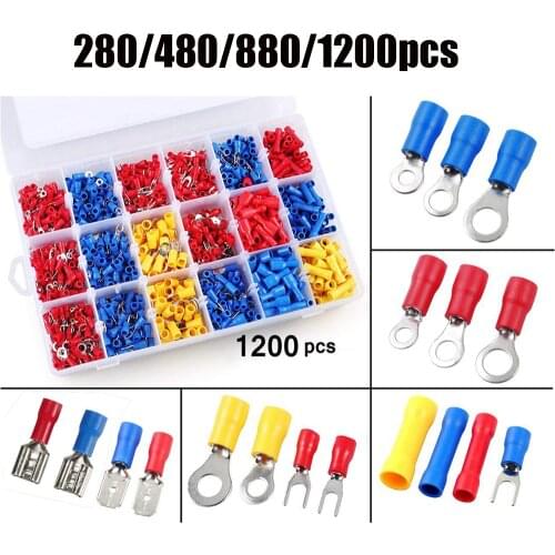 280/480/1200PCS Insulated Wire Electrical Connectors-Butt Ring Spade Quick Disconnect-Crimp Terminals Connectors Assortment Kit
