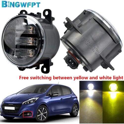 2X For Peugeot 208 2014-2015 Free Switching Between Yellow And White Car H11 LED 12V DRL Fog Lamp Fog Light