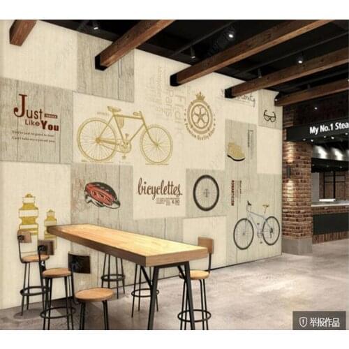 Papel de parede bicycle alphabet wood texture cafe 3d wallpaper,living room tv wall bedroom wall papers home decor bar mural