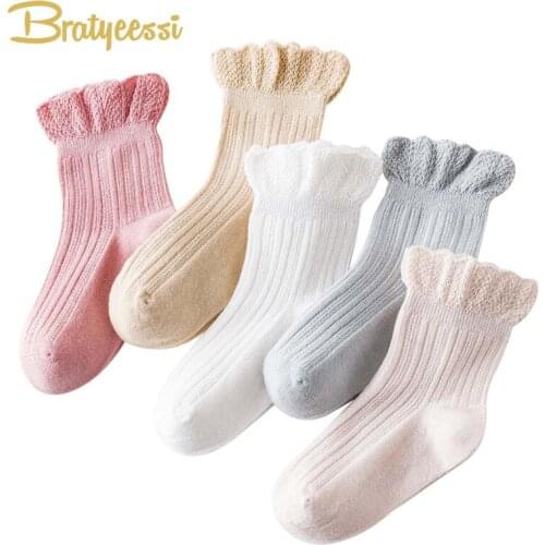 5 Pairs/Pack Ruffle Children Socks Princess Lace Spring Summer Kids Socks Set Cotton Girls Socks for 3-12Y
