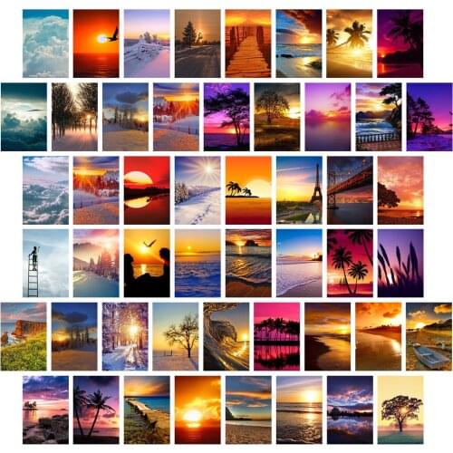 50Pcs Sunset Pictures Wall Collage Kit Aesthetic Art Print Photo Colorful Nature Landscape for Bedroom Teen Girl Dorm Decoration