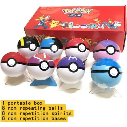 8pcs Pokemon Pokeball Tiny Pikachu Action Figures Toys Pocket Monsters Pet Elf Ball Toys Model Childrens Gift With Bases