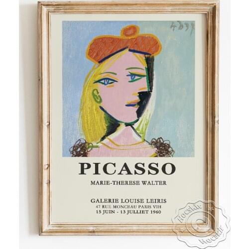 Pablo Picasso Exhibition Abstract Art Museum Poster, Marie Therese Portrait Canvas Painting, Living Room Vintage Decor Prints