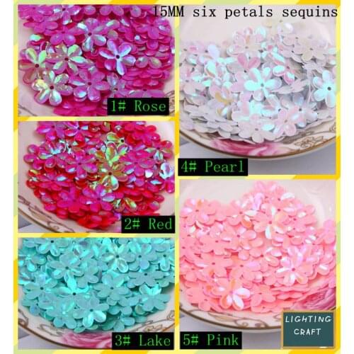 15mm Six-pitals Flower Sequins for Crafts Scrapbook Diy With 10 colors for option